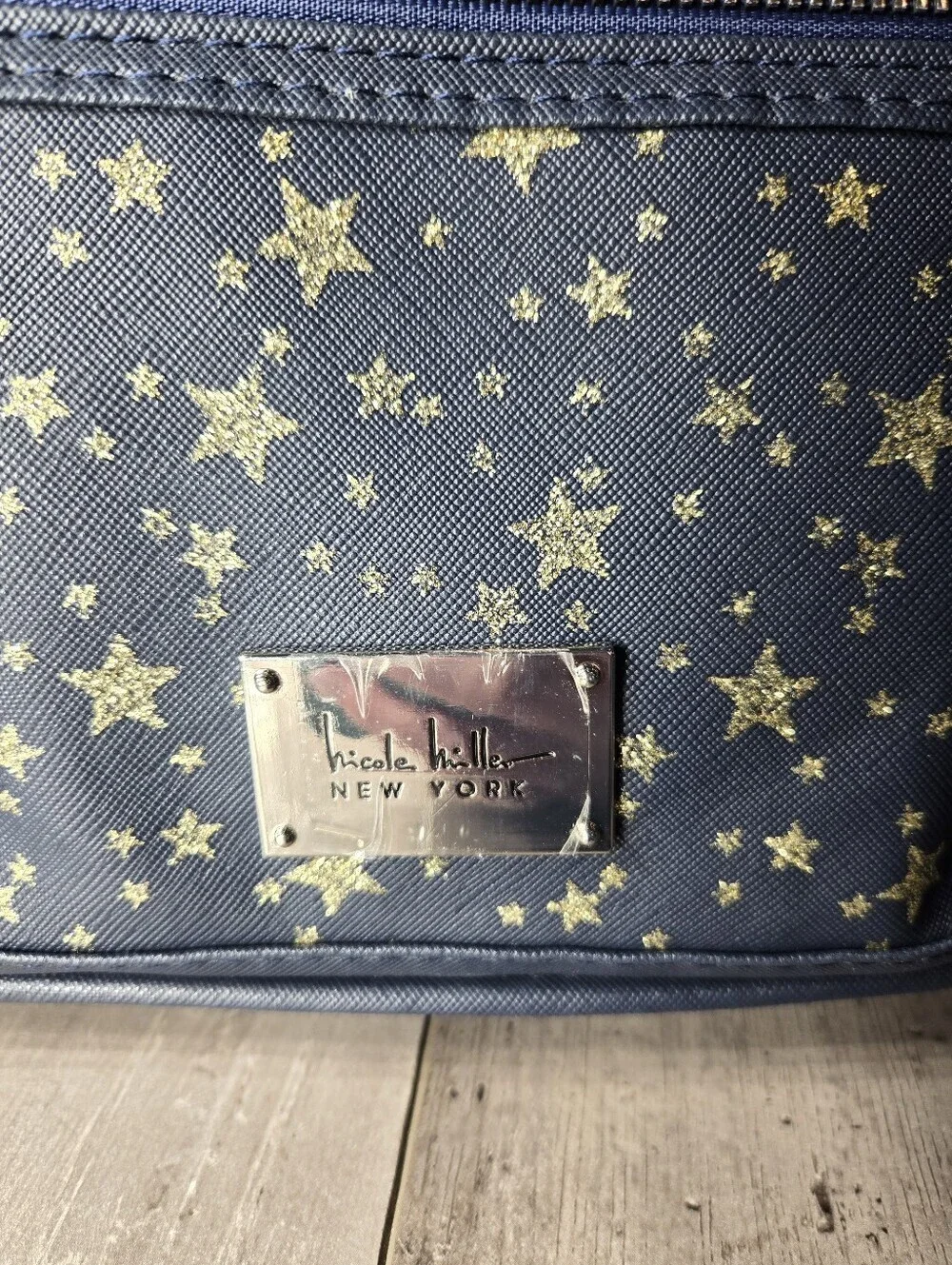 NWT Nicole Miller Navy Star Cosmetic Train Case Toiletry Carrying Bag